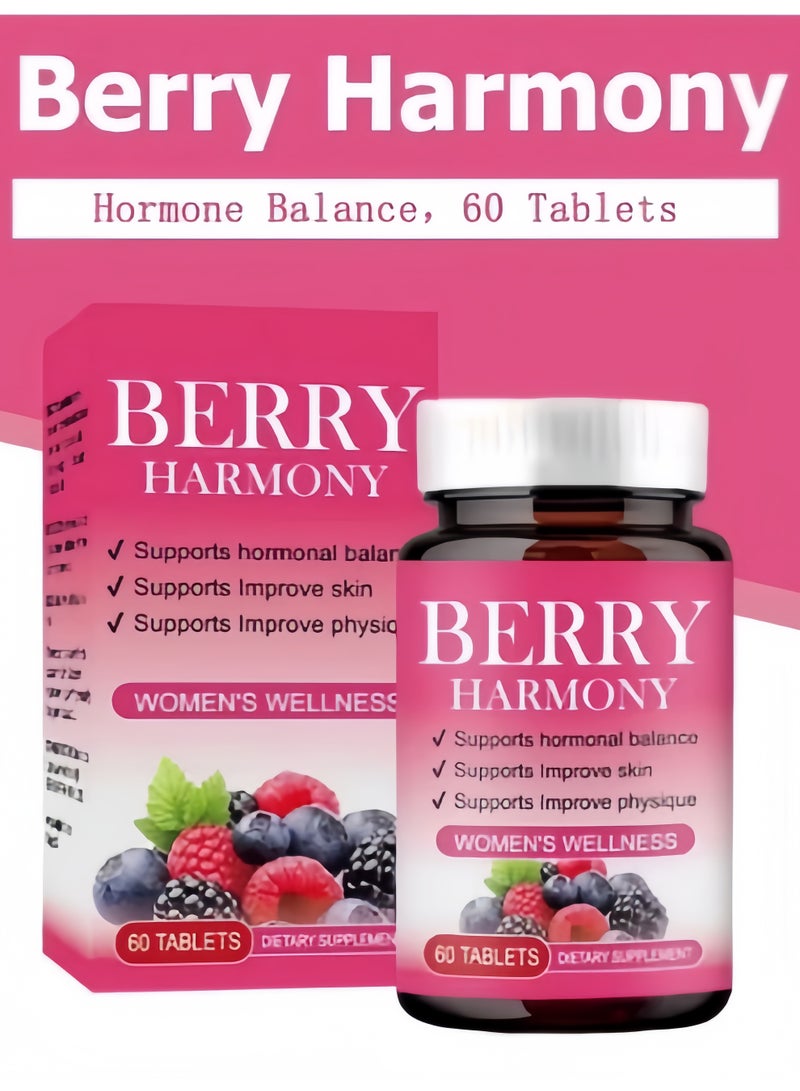 بيري هارموني Berry Harmony أقراص المغذيات الشاملة للنساء — 60 كبسولة بصيغة نباتية طبيعية، توازن الهرمونات، وتجدد البشرة، وتنظم المزاج، وتحمي دورات الصحة النسائية بشكل شامل. - Image 3